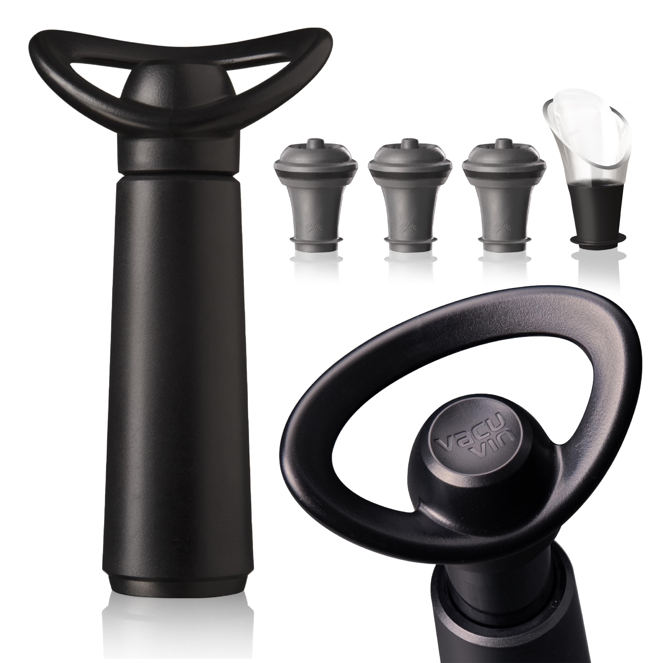 Vacu Vin Wine Saver Concerto Wine Pump with 1 Wine Server/Pourer 3 Stoppers, Gift Set Black