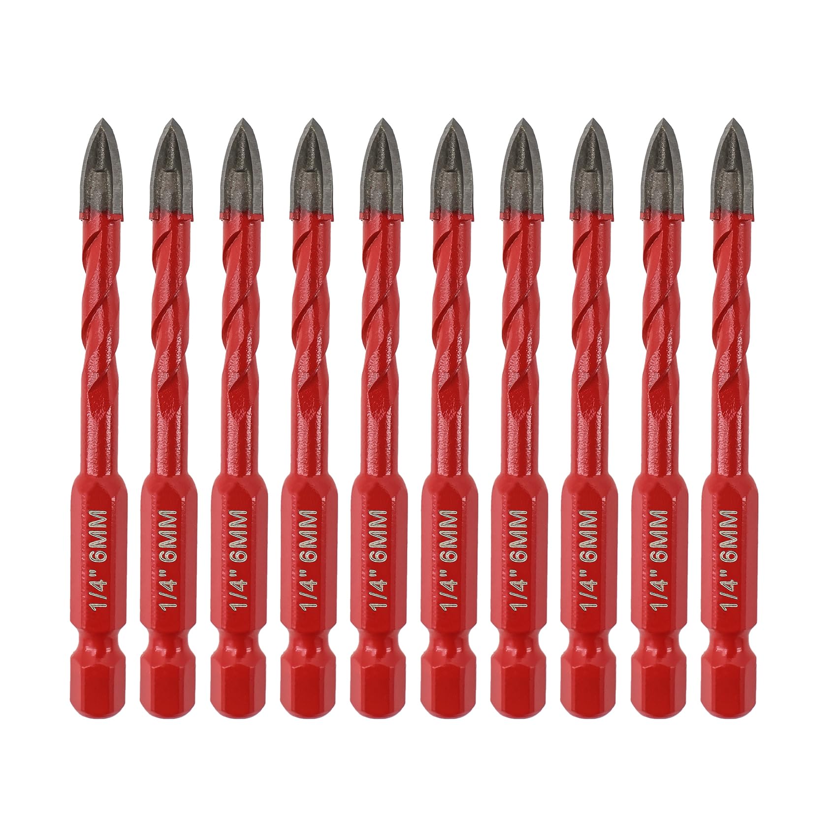 FOCSTOL Masonry Drill Bits Set - 10pcs 6mm Carbide Drill Bits Set with Quick Change Hex Shank for Wood Plastic Foam Tiles Softer Materials