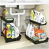AMEDELE 2 Pack Under Sink Organizer,2 Tier Pull Out Adjustable Height Under Cabinet Storage,Under Sink Storage for Kitchen Bathroom Cabinet