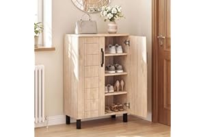 Giantex 5-Tier Shoe Storage Cabinet, Freestanding Wooden Entryway Cabinet w/Storage, 2 Doors, Removable Shelves, Shoes Rack O