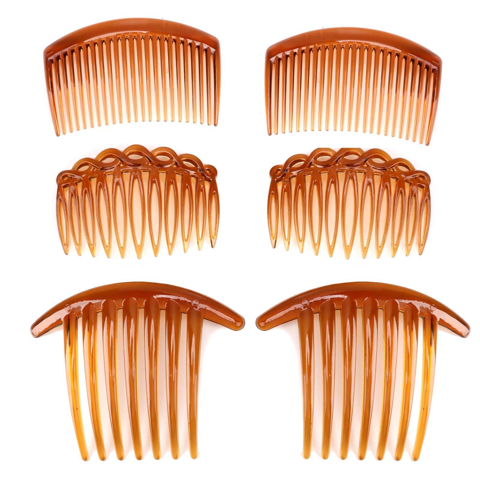6 Pcs Brown Plastic Strong Hold Twist Teeth Slides Combs, French Twist Side Comb Hair Clips Accessories, Set for Ladies Women Girls Thick Fine Hair Wedding