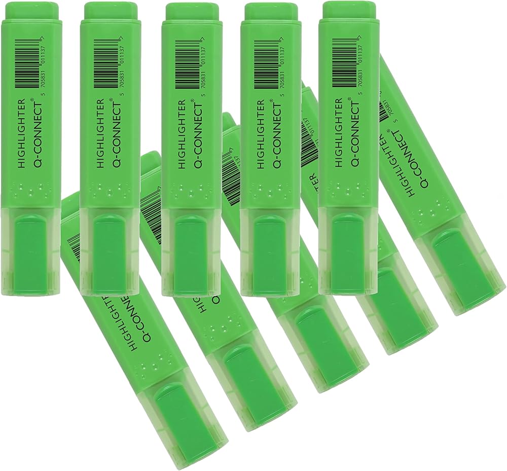 Q-Connect Green Highlighter Pen 10 Pack KF01113 Highlight Marker