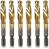 6-pc 1/4-20NC Combination Drill Tap Bit Set SAE, 1/4" UNC-20 Thread Size, Titanium Coated High-Speed Steel, Ideal for Drilling and Threading in Soft Metal Wood and Plastic, 1/4&rdquo; Hex Shank