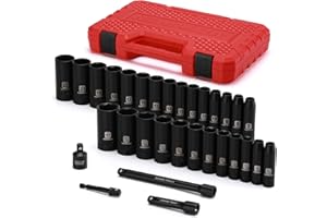 MIXPOWER 3/8" Drive Deep Impact Socket Set, 6 Point, 31 Piece SAE and Metric Socket Set, 7-22mm, 5/16"-1", Cr-V Steel Mechani