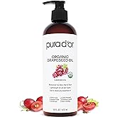 PURA D'OR 16 Oz Organic Grapeseed Oil - 100% Pure & Natural USDA Certified Cold Pressed Carrier Oil - Light & Silky, Unscented, Hexane Free Liquid Moisturizer - Face Skin & Hair - Men & Women