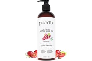 PURA D'OR 16 Oz Organic Grapeseed Oil - 100% Pure & Natural USDA Certified Cold Pressed Carrier Oil - Light & Silky, Unscented, Hexane Free Liquid Moisturizer - Face Skin & Hair - Men & Women
