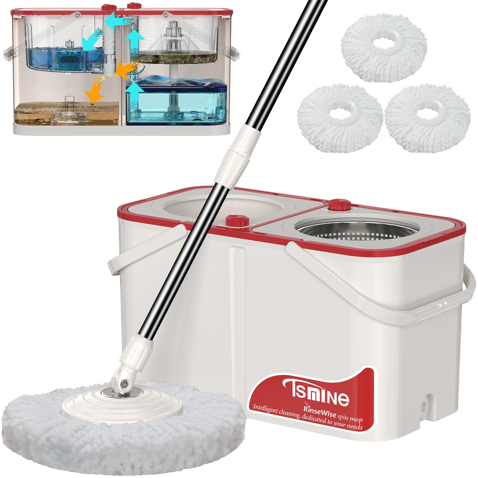 Mua Mop Bucket Separate Dirty Water, Spin Mop Bucket System, 4Chamber