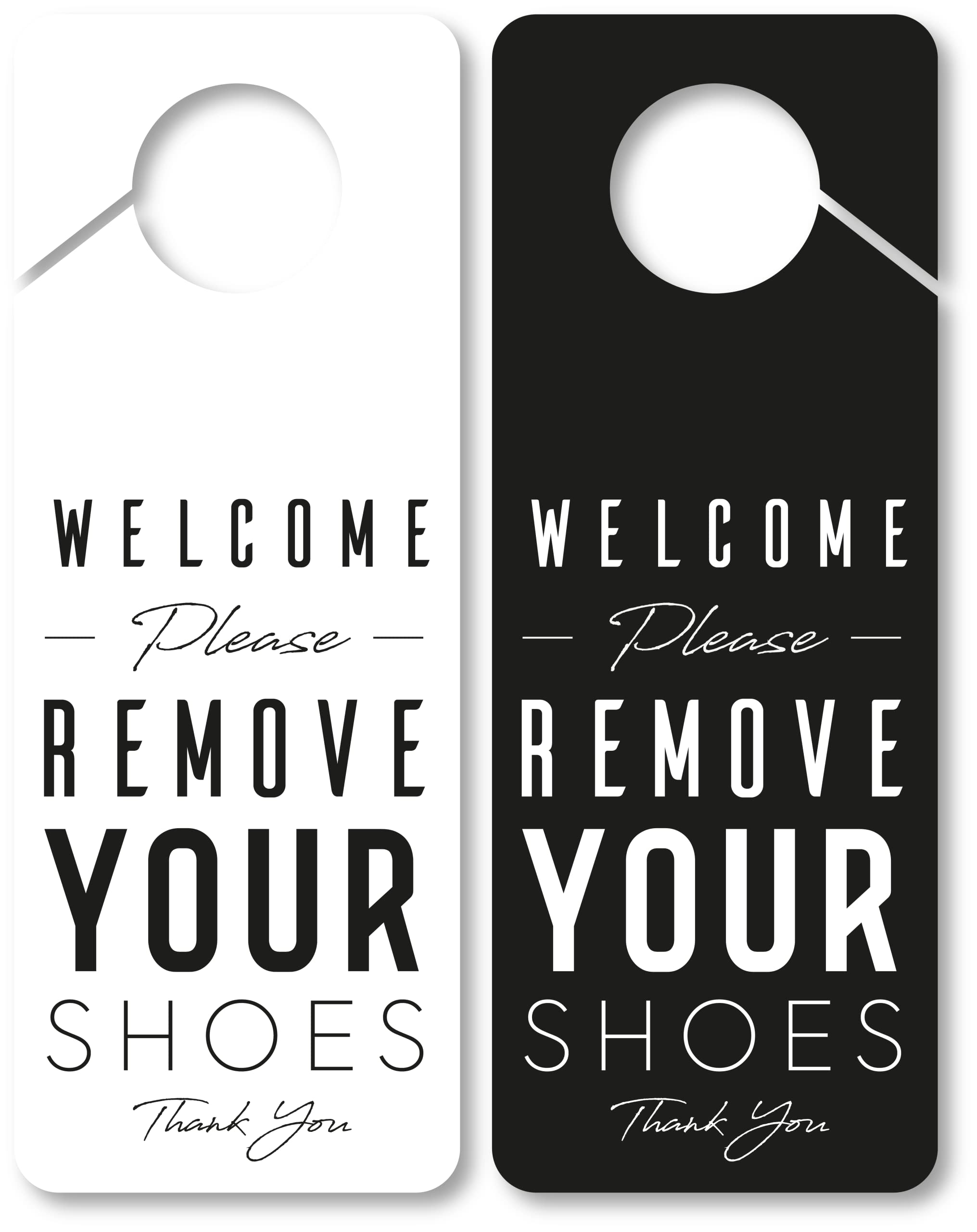 Welcome, Please Remove Your Shoes Sign - Take Off Your Shoes Door Knob Hanger Sign 2 Pack, Double Sided, Ideal for Using in Any Places Like Home, Therapy, Spa Treatment..