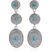 Western Earrings for Women Gold Turquoise Vintage Concho Oval Dangle Country Concert Outfits