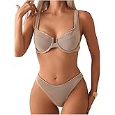 SweatyRocks Women's 2 Piece Bikini Set Striped Print Spaghetti Strap Push Up Swimsuit