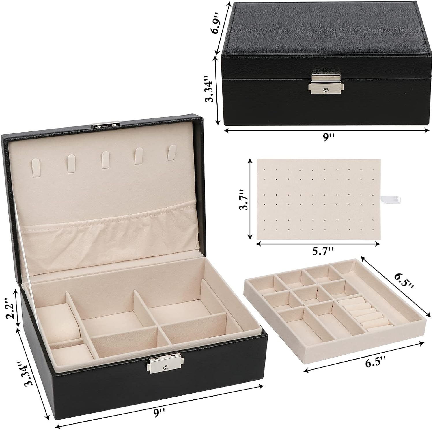 AerWo Jewelry Box for Women, 2 Layer Jewelry Holder PU Leather Jewelry Boxes & Organizers, with Lock and Removable Tray, Jewelry Cases for Storage and Display Rings Necklace Earrings Bracelets Watch: Home Improvement