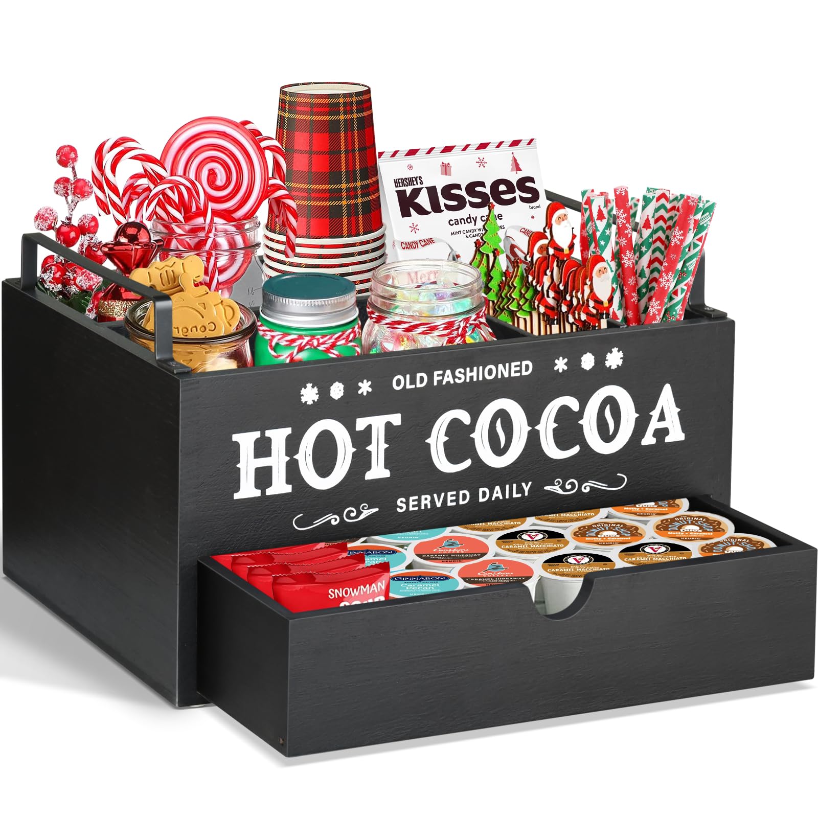 View 1 of ***(JUST THE BOX/ MISSING EVERYTHING ELSE)***Hot Chocolate Bar Organizer with Drawer, Farmhouse Hot Cocoa Bar Supplies for Hot Chocolate Maker, Countertop Wood Coffee Station Organizer Decorative Storage Bins, Cocoa Lovers Gift