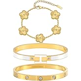 Camhanno Gold Clover Bracelets for Women - 18K Gold Plated Stainless Steel Dainty H Bangle Bracelets| Daily & Party Wear Jewelry, Easter Christmas Mothers Day Gifts