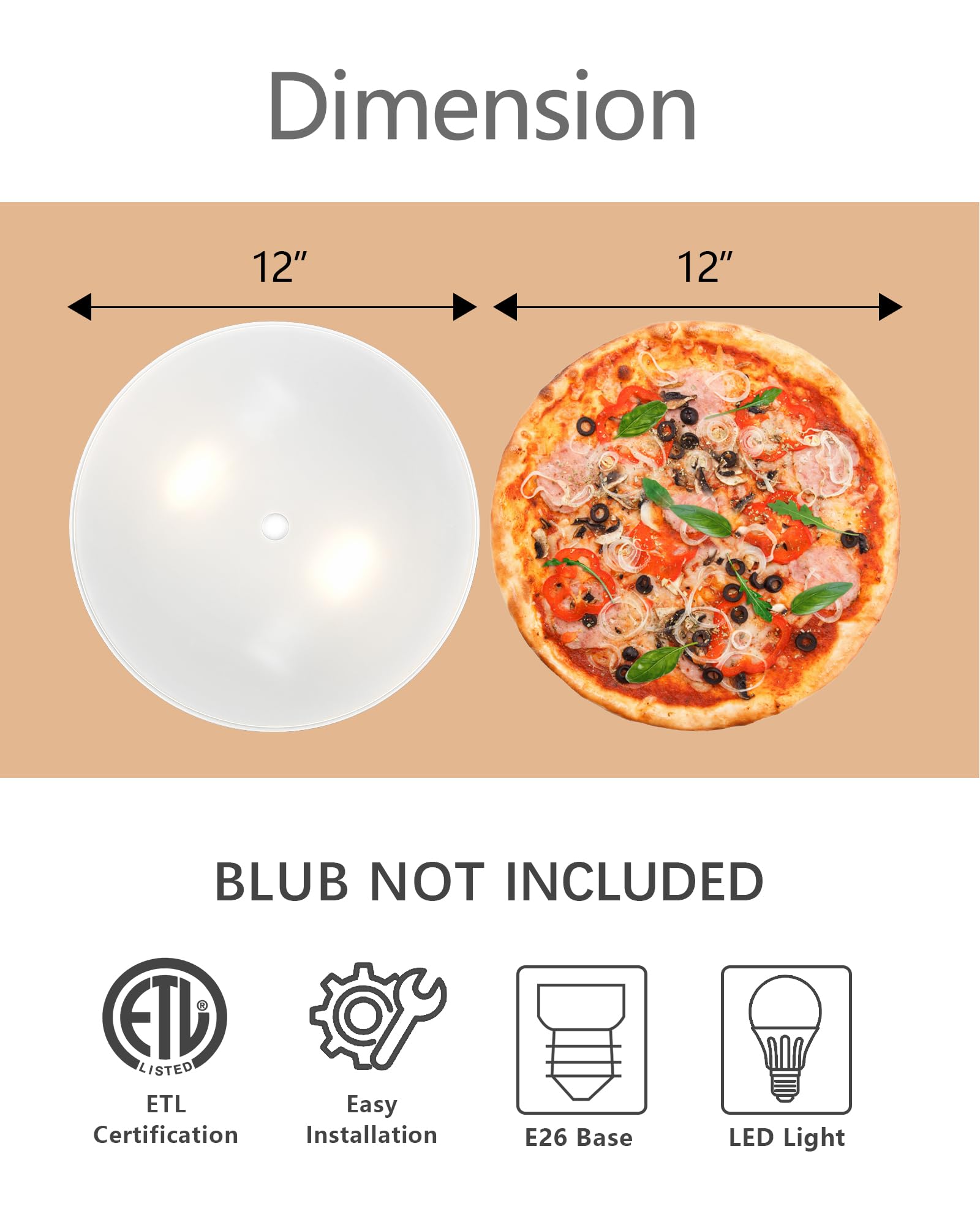 VICNIE 2-Light Flush Mount Ceiling Light, 12 inch Modern Ceiling Light Fixture with White Metal and Frosted Glass Shade for Hallway, Kitchen, Bedroom