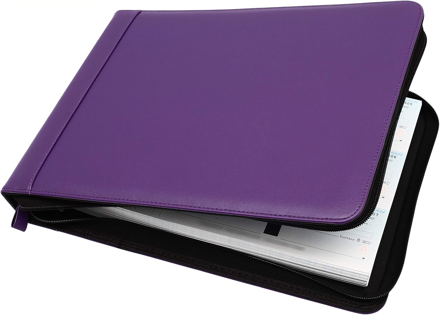 2Fold Zippered Business Check Binder 7 Ring for 3-Up Business Size Checks with Extra Business Card Case - PU Leather Deluxe 7 Ring Checkbook Binder Portfolio with 600 Check Capacity and Storage : Office Products