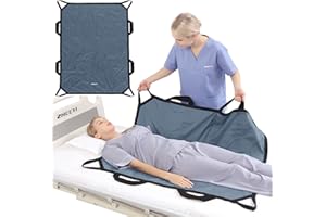 ZHEEYI Multipurpose 43" x 36" Positioning Bed Pad with Reinforced Handles - Reusable & Washable Patient Sheet for Turning, Lifting & Repositioning - Double-Sided Nylon Fabric, Gray
