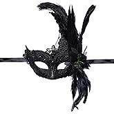 Yymobt Feather Masquerade Mask Feather Venetian Mask for Women Cosplay Party Halloween Mardi Gras Christmas Masque
