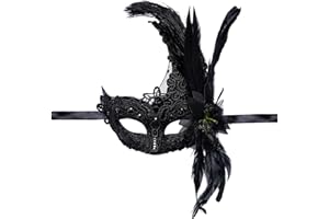 Yymobt Feather Masquerade Mask Feather Venetian Mask for Women Cosplay Party Halloween Mardi Gras Christmas Masque
