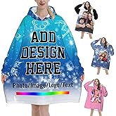 KEBI Customized Blanket Hoodie Add Photo Text Personalized Wearable Hoodie Women's Soft and Warm Christmas Gift Hoodie