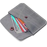Handcrafted Premium Grey Leather Card Holder Wallet - Slim Design with Secure Closure and Vintage Style