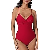 SUUKSESS Women Tummy Control One Piece Swimsuits V Neck Front Cross Bathing Suit