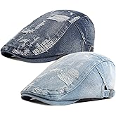 2 Pack Mens Denim Cotton Newsboy Cap Ivy Gatsby Driving Hunting Cabbie Hats