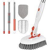 Setsail Floor Scrub Brush, 3-In-1 Tile Tub Floor Scrubber with 52-inch Adjustable Long Handle Shower Cleaner Brush and 3 Deta
