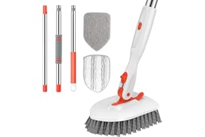 Setsail Floor Scrub Brush, 3-In-1 Tile Tub Floor Scrubber with 52-inch Adjustable Long Handle Shower Cleaner Brush and 3 Deta