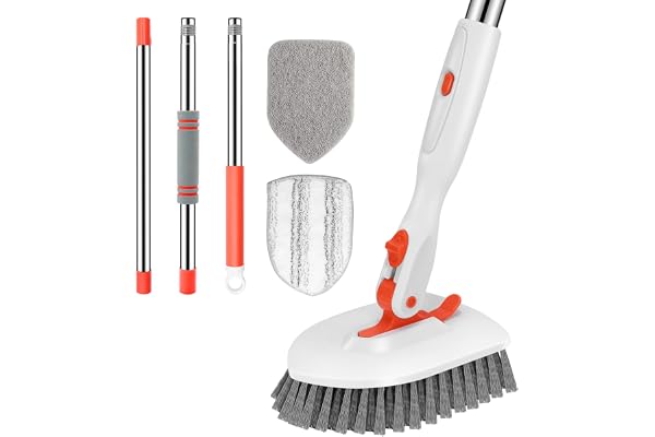 Setsail Floor Scrub Brush, 3-In-1 Tile Tub Floor Scrubber with 52-inch Adjustable Long Handle Shower Cleaner Brush and 3 Deta