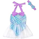 LYSMuch Baby Girls Bathing Suit Toddler Tulle Swimsuit Princess Mermaid Tutu Dress with Headband 2-Pieces Beach Wear