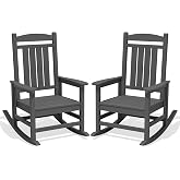 KINGYES Oversized Outdoor Rocking Chairs Set of 2, HDPE Porch Rockers, Gray | Rocking Chairs for Outdoor with Wide Seat, 350LBS Support for Adults