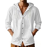 TAFLE Mens Linen Long Sleeve Button Down Shirts with Pockets Casual Hawaiian Beach Shirts Lightweight Fashion Hoodies