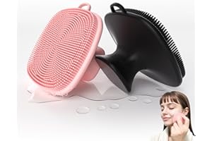 QIAKEOO 2 Pack Face Scrubber,Silicone Facial Cleansing Brush for Men & Women,Reusable Gentle Facial Waterproof Cleansing Skin Brush Exfoliating Scrubber for Sensitive Skin (Black/Pink)