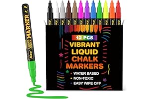 12 Chalk Markers, Liquid Chalk Marker Set, Chalk Board Markers for Dry Wet Erase,Neon Liquid Chalk Pencils,Non-Toxic Ink,Fine