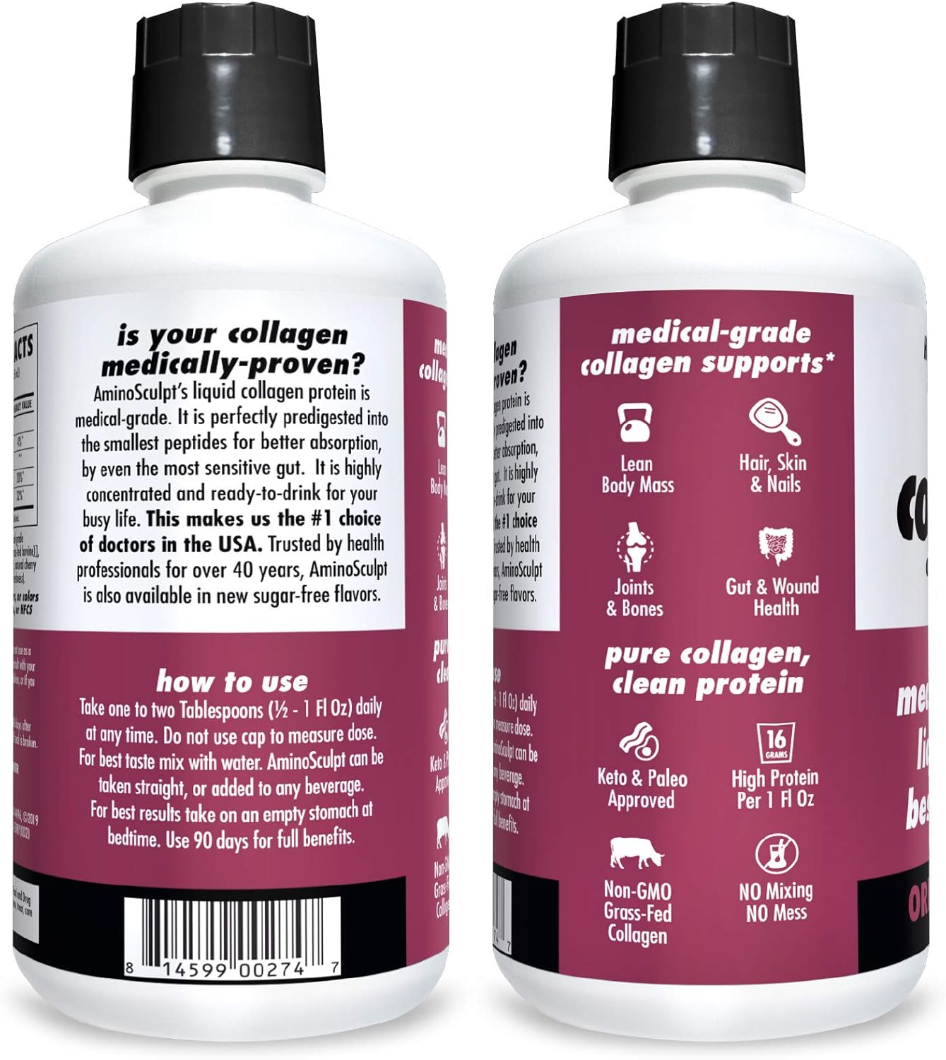 AminoSculpt Liquid Collagen Supplement (Tart Cherry Flavor) from Health Direct, 30 Fl Oz, 16,000 mg Strength: Health & Personal Care