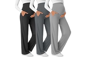 Velvelhall 3 Pack Women's Maternity Yoga Pants Over The Belly Pregnancy Pants Wide Leg Lounge Trousers with Pockets