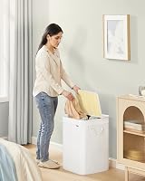 SONGMICS 95 L Laundry Basket with Lid Bamboo Handles Foldable White LCB060W01 view 2