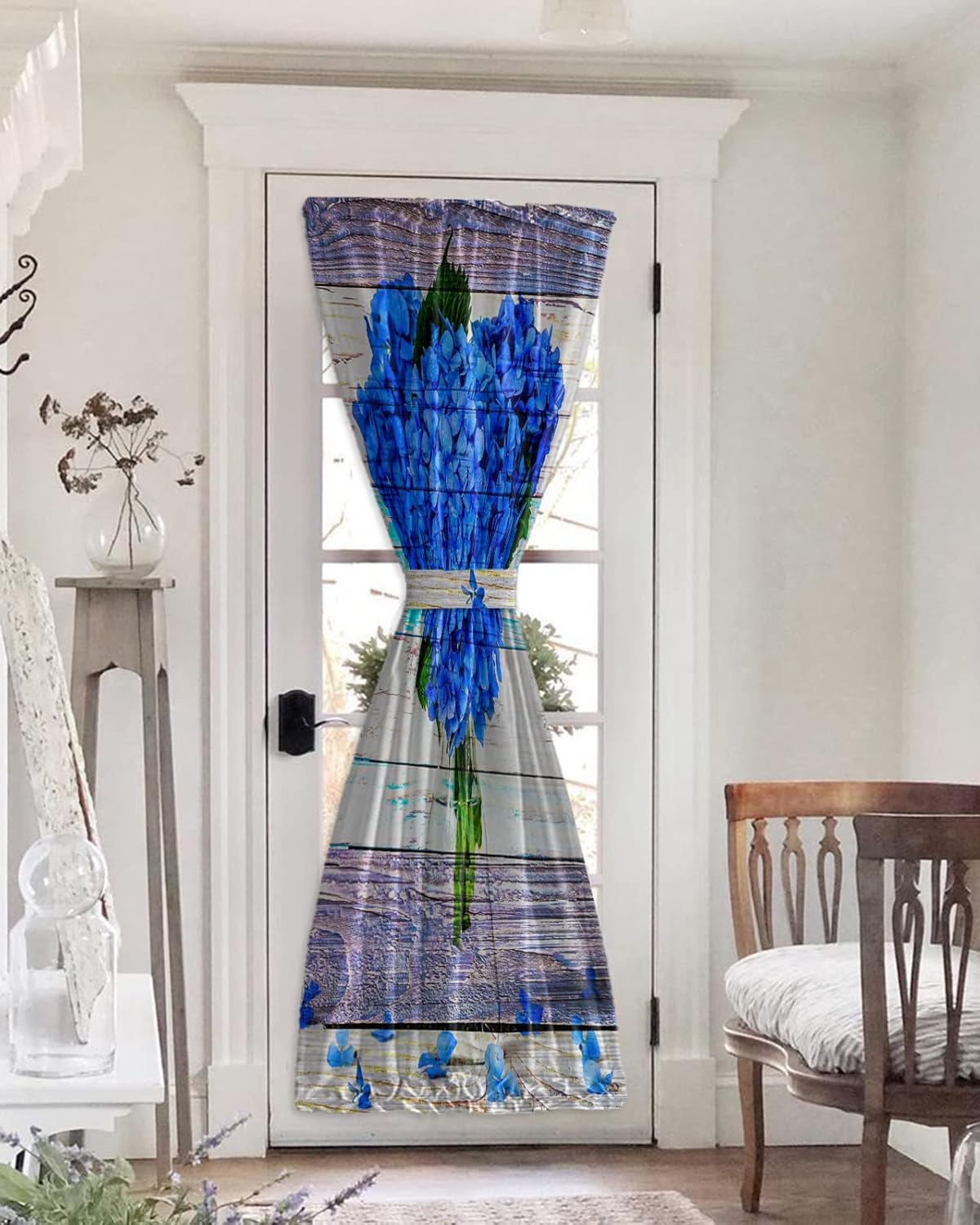 Outdoor Curtains - French Door Curtain, Flower Blue Flower Glass Bottle on Colorful Wood Grain Blackout Privacy Rod Pocket Door Curtain with Tieback Thermal Insulated Door Panel for Glass Door Front Door 25x72in 1PCS