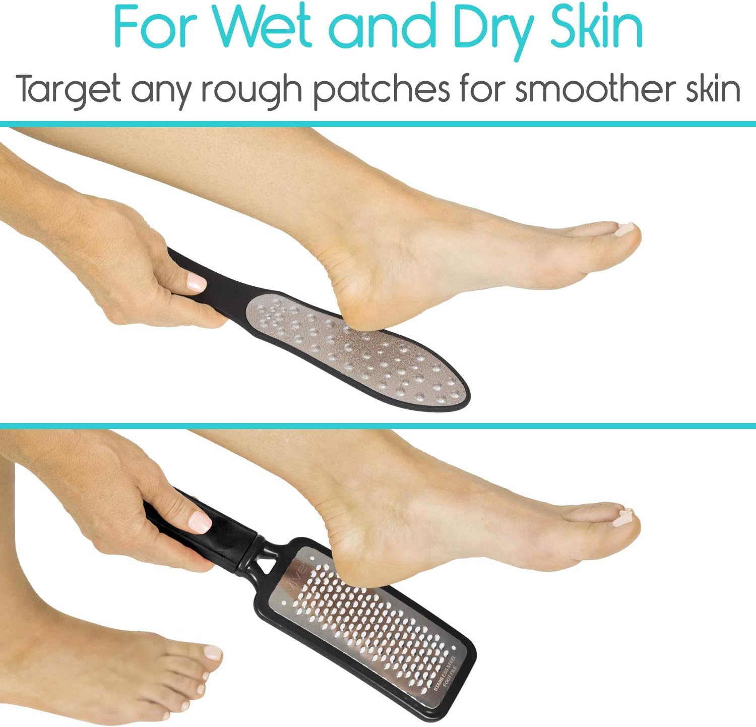 Vive Foot File (3 Pack) - Callus Remover Pedicure Tool Kit for Men, Women Care - Dead Skin Heel Scrub Shaver and Rough Patch Eliminator Remover for Dry and Wet Toe and Feet Peel - Rasp Scrubber Blade: Health & Personal Care