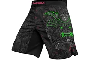 RASHNINJA Samurai Fight Shorts Men's BJJ MMA Grappling Combat Training Jiu Jitsu Shorts 4-Way Stretch Construction