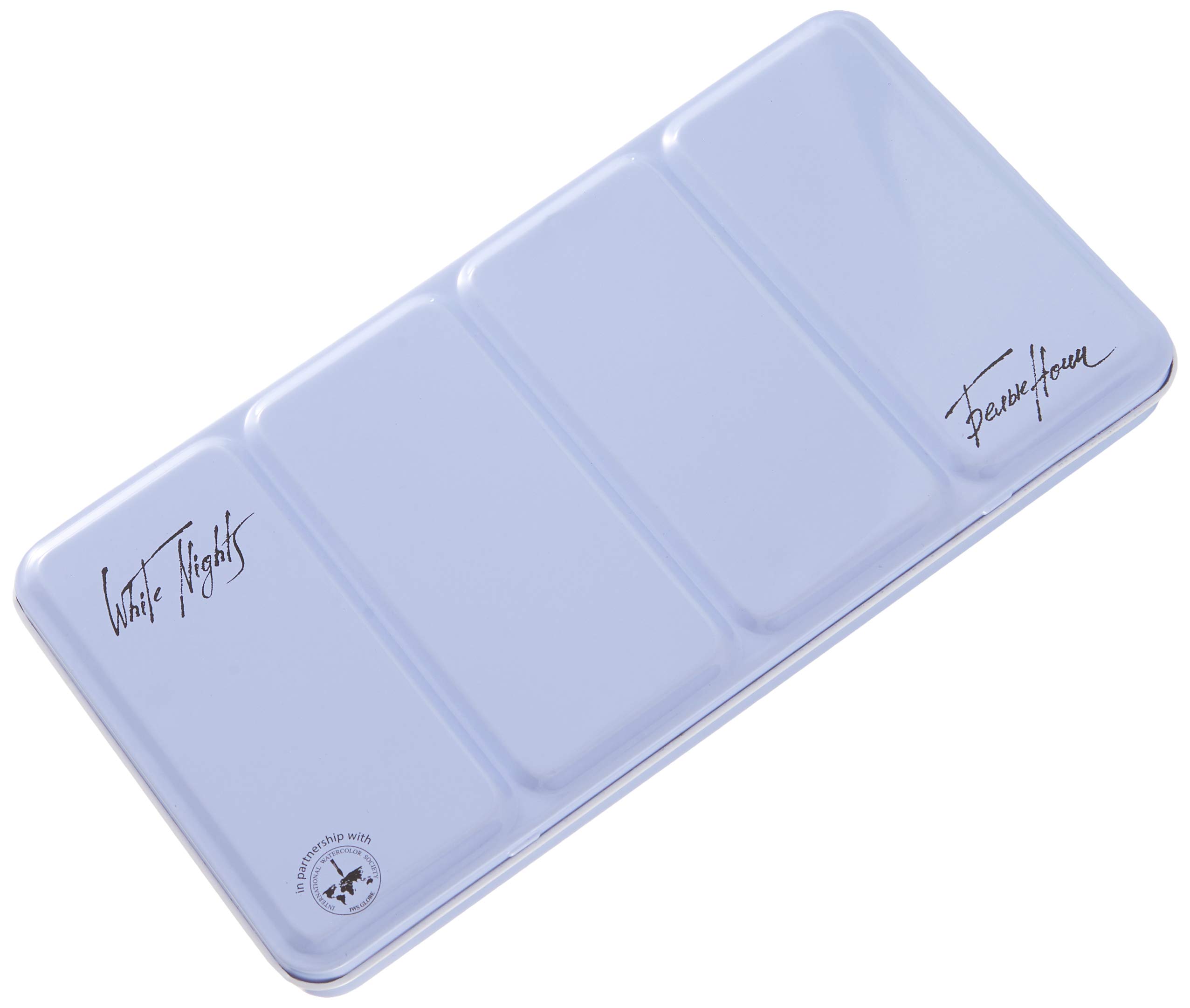 White Nights Russian Watercolour Empty Box Made of Durable Metal, Fashion Series in Light Blue, Holds 35 Whole Bowls with 4 Mixing Areas