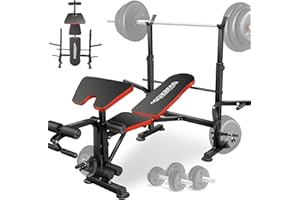 OPPSDECOR 660lbs 6 in 1 Weight Bench Set with Squat Rack, Workout Bench with Leg Extension Preacher Curl Rack Multi-Function Bench Press Set for Home Gym, ZWX1113 New Version Weight Bench