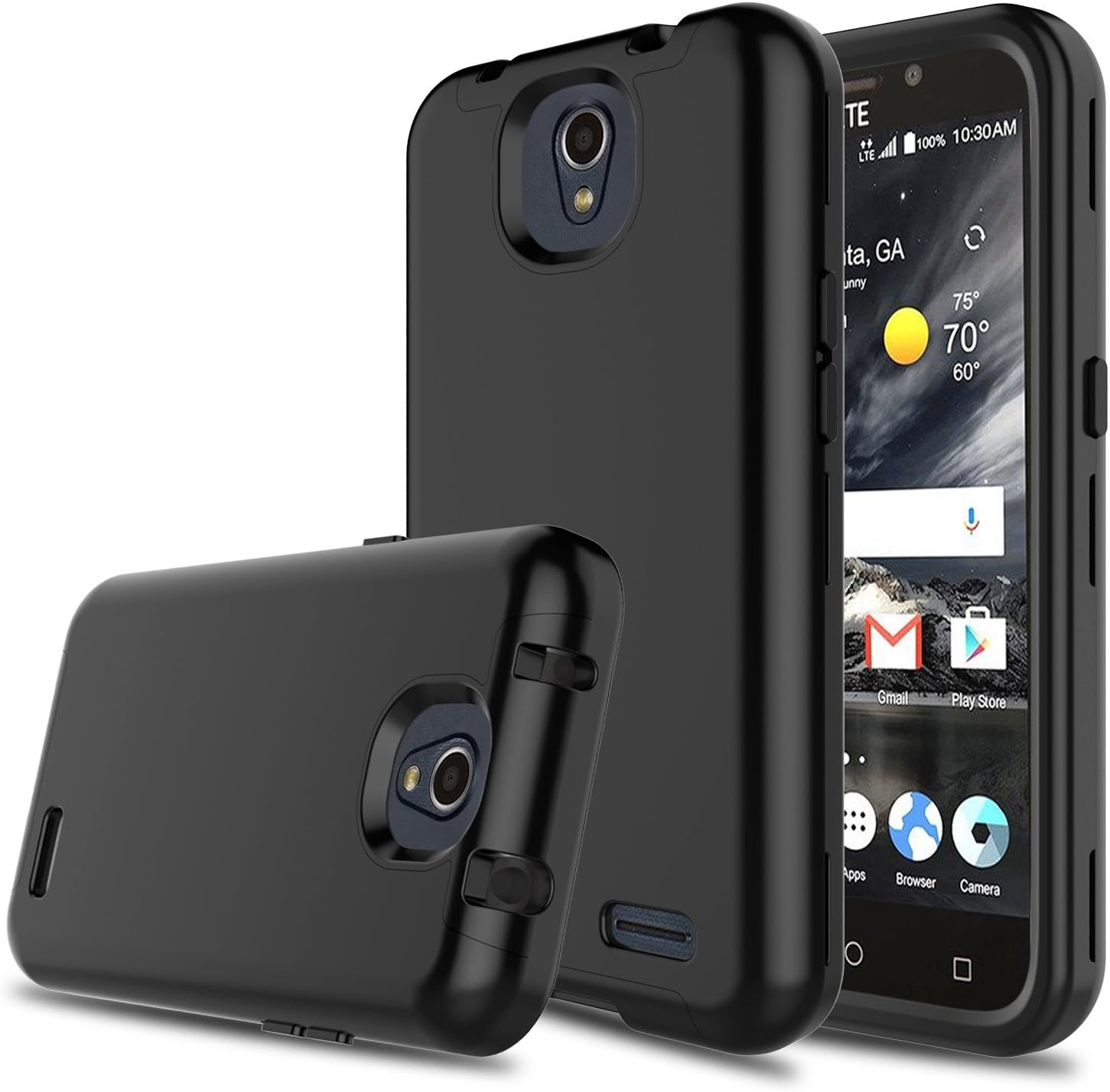 Innens Compatible with ZTE Maven 3 Case, ZTE Z835 Case, ZTE Prestige 2 Case, 3-in-1 [TPU + Dual Layer PC] Shockproof Rugged Protective Case Compatible with ZTE Overture 3/Prelude Plus (Black)