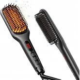 MEGAWISE Pro Ceramic Ionic Hair Straightener Brush for Home Salon, Straightening Hair Brush with 20s Heating Tech, Auto-Off, 
