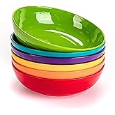 MIYOPESI 8-Inch Melamine Salad & Pasta Bowls - Set of 6, Unbreakable & Reusable with Ceramic Feel, Stackable & Dishwasher-Safe Platic Dinner Bowls, Versatile for All Meals (Multi-color)