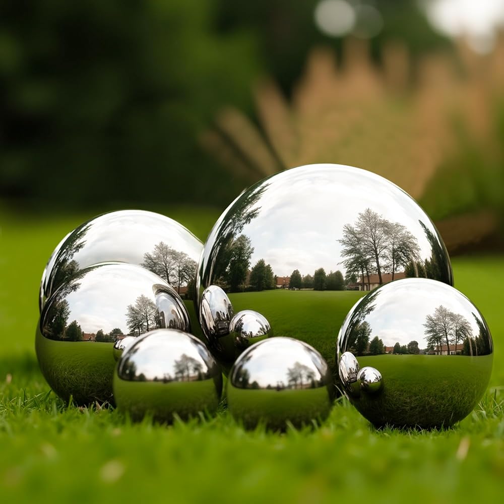 GloBrite 6 Pcs Stainless Steel Mirror Balls Garden Ornaments 50-150mm