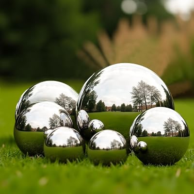 GloBrite 6 Pcs Stainless Steel Mirror Balls Garden Ornaments 50-150mm