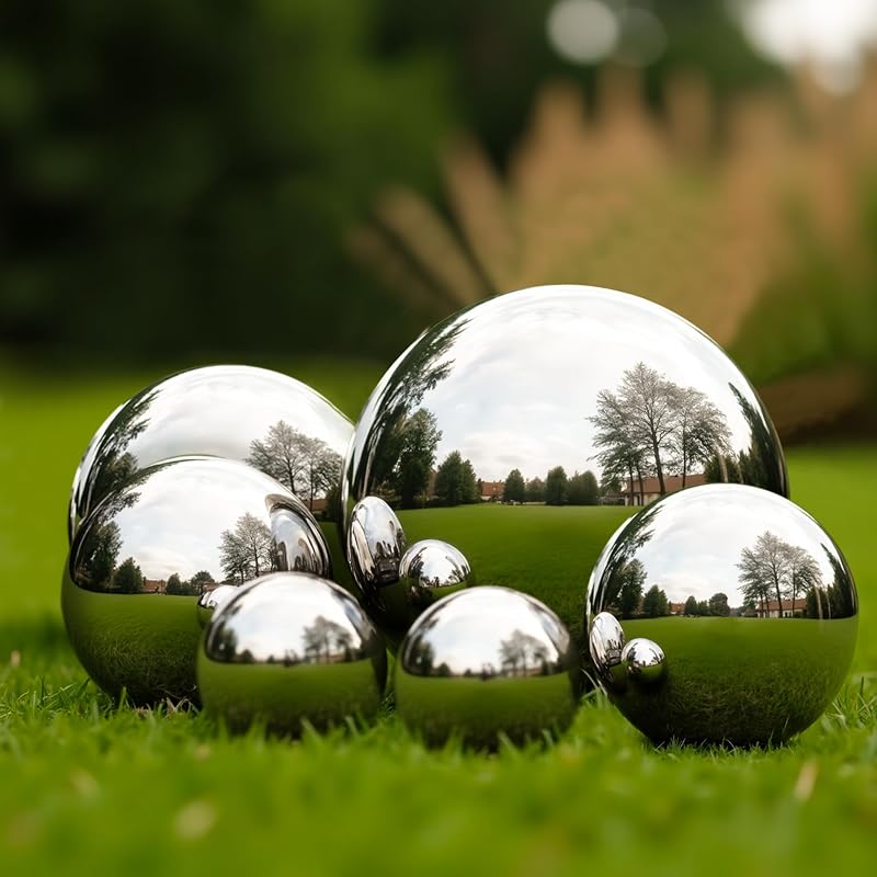 GloBrite 6 Pcs Stainless Steel Mirror Balls Garden Ornaments 50-150mm