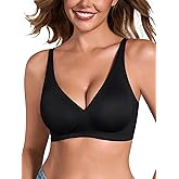 EYNMIN Sameless Wireless Bras for Women No Underwire V Neck Push Up Jelly Bra Supportive Full Coverage Comfortable Bra