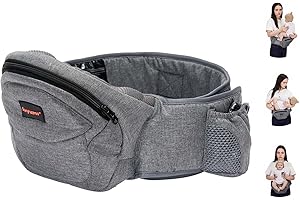 KIYUMI Baby Carrier with Hip Seat, Newborn to Toddler, Adjustable Extended, Ergonomic M Position Baby Carrier with Multiple Pockets 7-40lbsfor dad and mom, Grey